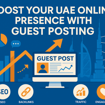 Infographic showing the key benefits of guest posting in the UAE, including SEO, traffic, and brand growth.