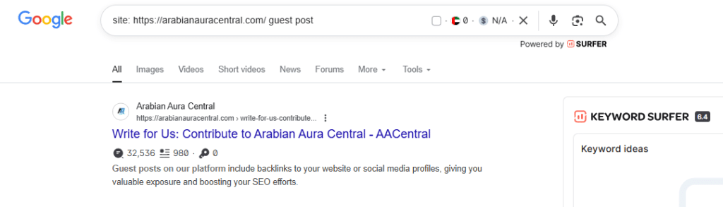 A screenshot of Google search results page