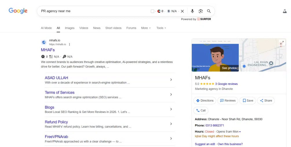 A Screenshot of Google SERP