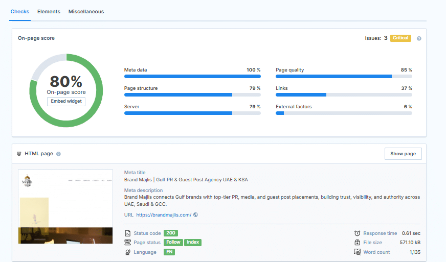 A screenshot of ON Page SEO checklist